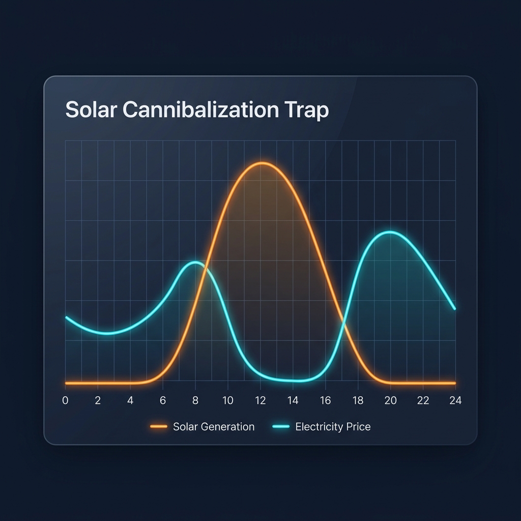 Solar Cannibalization Trap Chart Spot Price vs Solar Generation